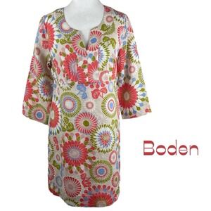 Boden  Orange Lime And Cream Floral 100% Linen CottageCore Dress NWOT